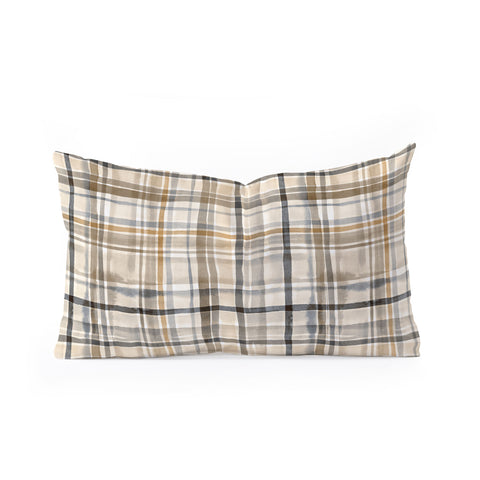 Ninola Design Gingham Watercolor Stripes Gold Oblong Throw Pillow