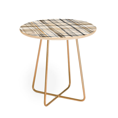 Ninola Design Gingham Watercolor Stripes Gold Round Side Table