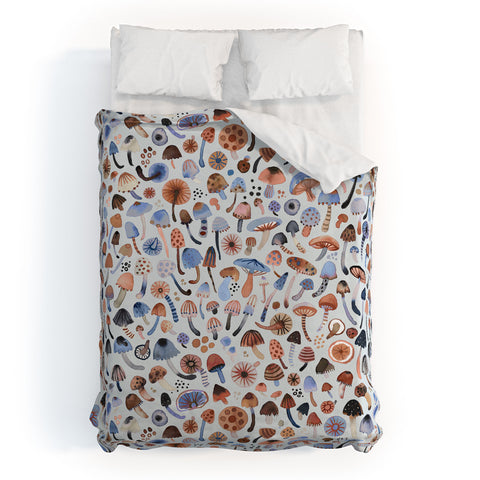 Ninola Design Mushrooms Nature Forest Blue Duvet Cover