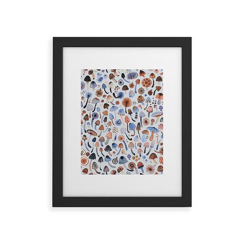 Ninola Design Mushrooms Nature Forest Blue Framed Art Print