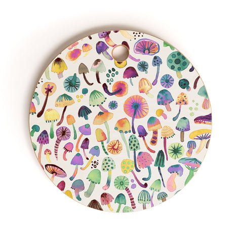 Ninola Design Mushrooms Nature Forest Colorful Cutting Board Round