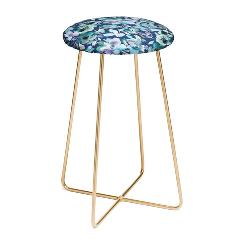 Ninola Design Natural Haze Artistic Summer Floral Blue Counter Stool