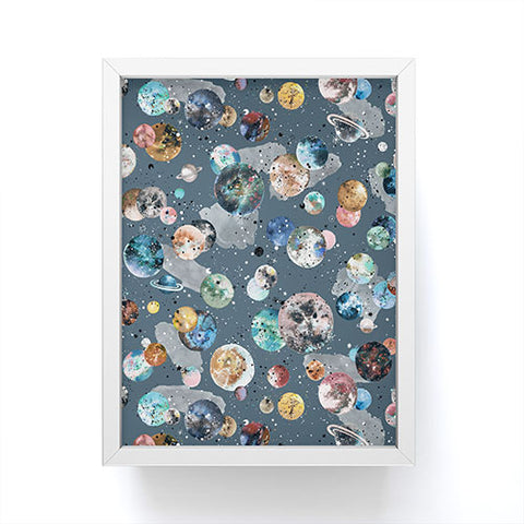 Ninola Design Space Planets Galaxy Dark Grey Framed Mini Art Print