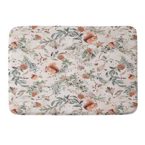 Ninola Design Squirrels Winter Holiday Botanical Memory Foam Bath Mat