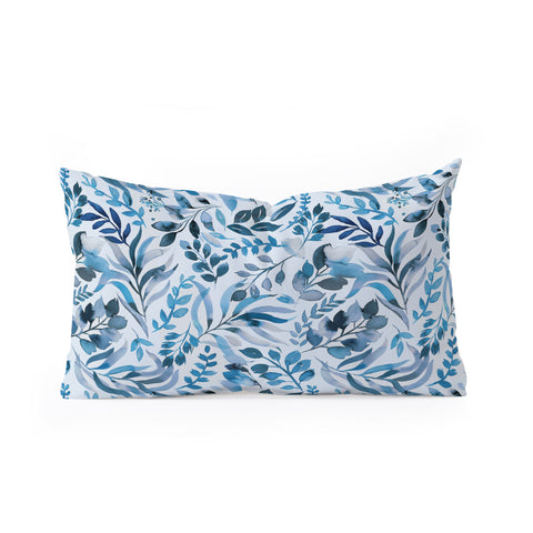 Ninola Design Watercolor Relax Blue Leaves Oblong Throw Pillow