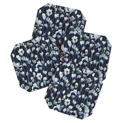 Ninola Design Watery Abstract Flowers Navy Coaster Set