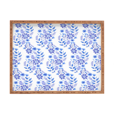 Pimlada Phuapradit Blue and White Floral 062402 Rectangular Tray