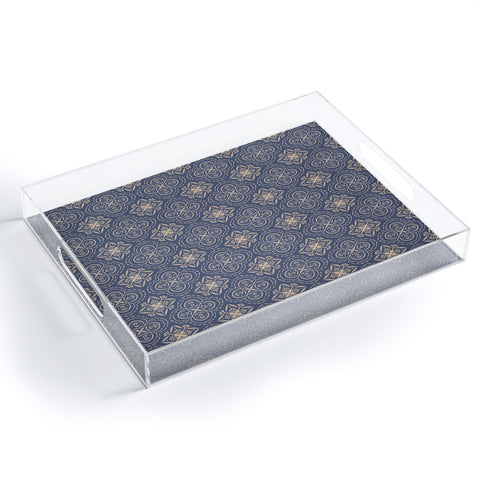 Pimlada Phuapradit Floral Tiles 9 Cyan Blue Acrylic Tray