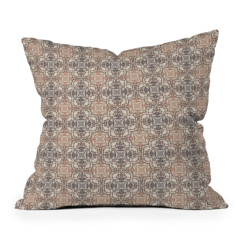 Pimlada Phuapradit Lace Tiles Beige and Brown Outdoor Throw Pillow