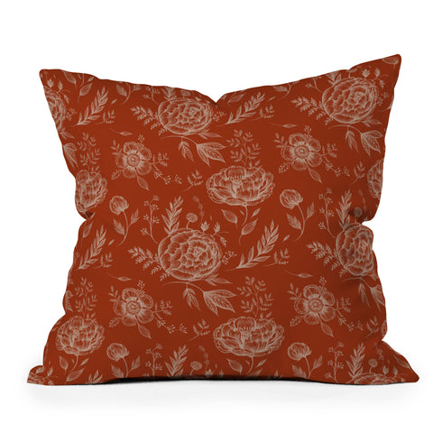 Pimlada Phuapradit Sienna floral linework Outdoor Throw Pillow