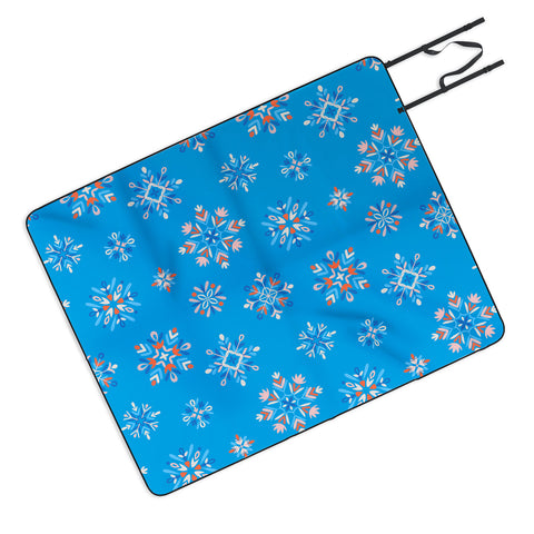 Pimlada Phuapradit Snowflakes Blue Picnic Blanket