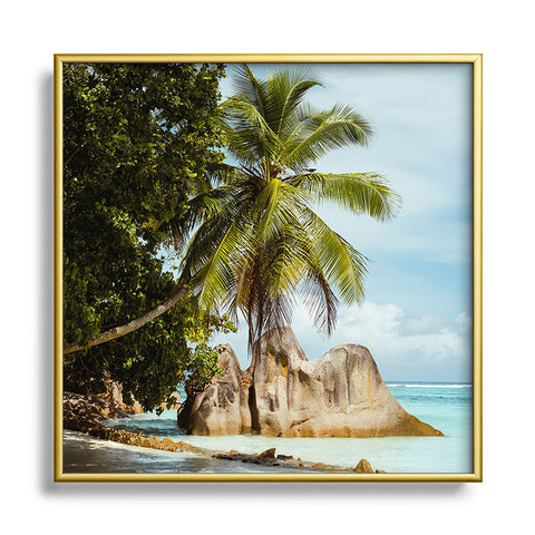 Pita Studios Palm tree bending over the sea Square Metal Framed Art Print