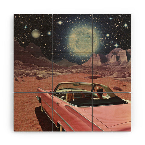 Samantha Hearn Pink Car in Space Vintage Wood Wall Mural