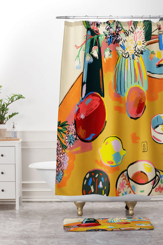 sandrapoliakov TEA AND FLOWERS AT HOME Shower Curtain And Mat