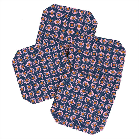 Schatzi Brown Retro Jumbo Daisy Navy Coaster Set