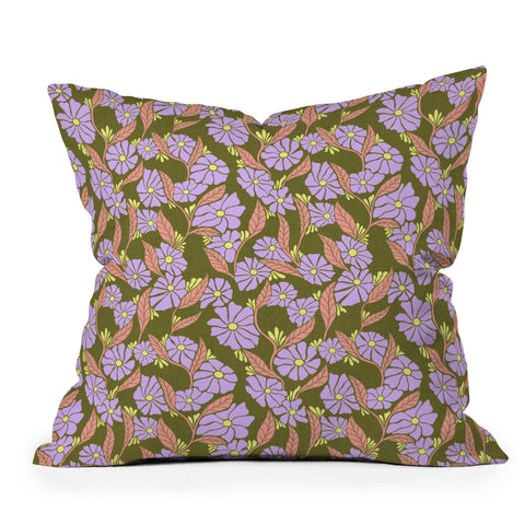 Schatzi Brown Viveta Groovy Floral Olive Throw Pillow