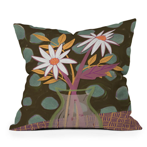 Sewzinski Daisies on Forrest Green Outdoor Throw Pillow