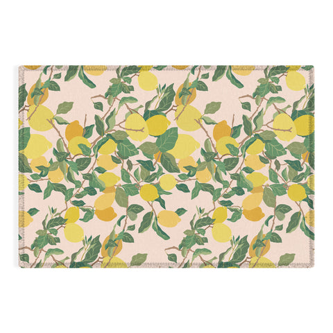 Sewzinski Lemon Tree on Pink Outdoor Rug