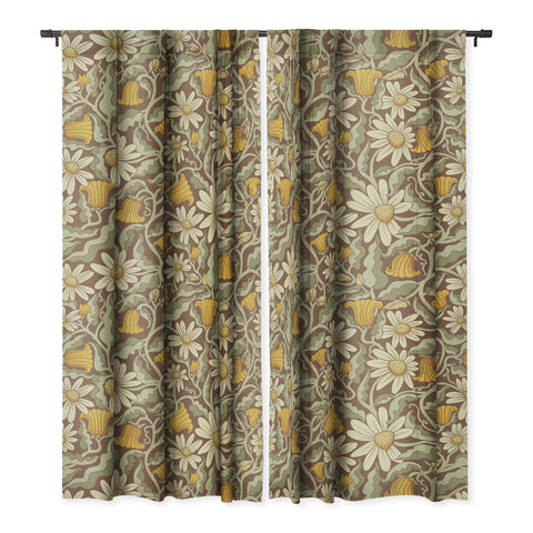 Sewzinski Retro Flowers on Brown Blackout Non Repeat