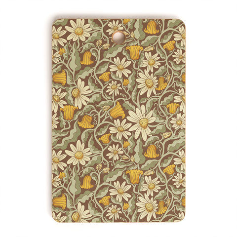 Sewzinski Retro Flowers on Brown Cutting Board Rectangle