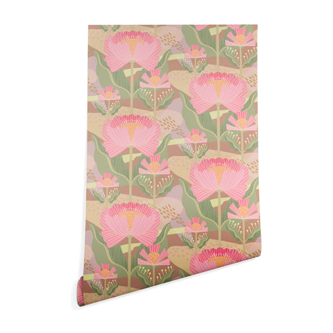 Sewzinski Water Lilies Pattern Pink Wallpaper