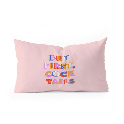 Showmemars But First Cocktails Typography Oblong Throw Pillow