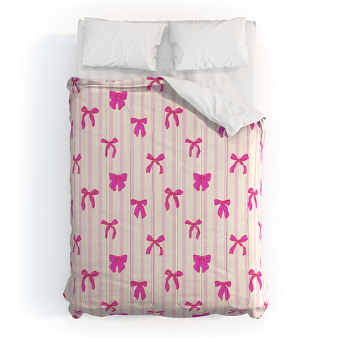 Showmemars Classic Hot Pink Bows And Stripes Comforter