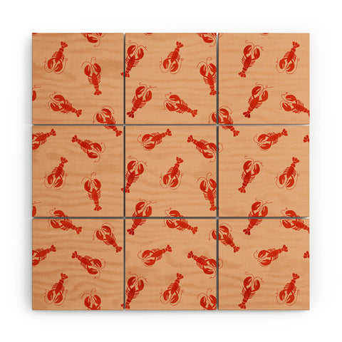Showmemars Classic Red Lobsters Pattern Wood Wall Mural