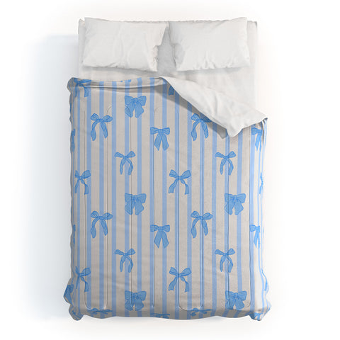 Showmemars Elegant Blue Bows and Stripes Comforter