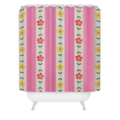Showmemars Granny Style Vintage Florals Pink Shower Curtain