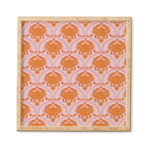 Showmemars Orange Crab On Pink Pattern Framed Wall Art