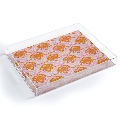Showmemars Orange Crab On Pink Pattern Acrylic Tray