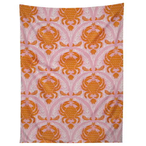 Showmemars Orange Crab On Pink Pattern Tapestry