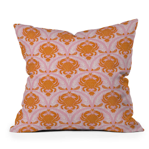 Showmemars Orange Crab On Pink Pattern Outdoor Throw Pillow