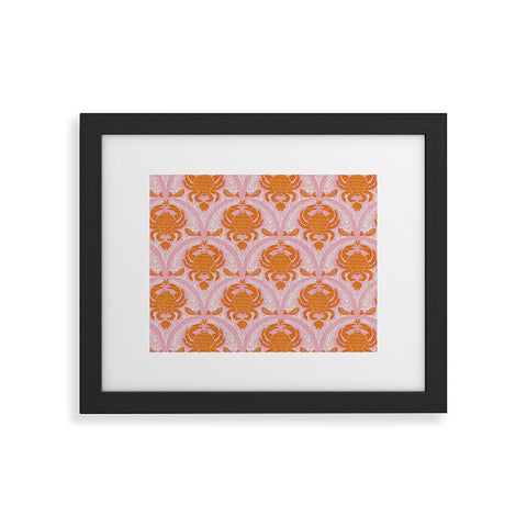 Showmemars Orange Crab On Pink Pattern Framed Art Print