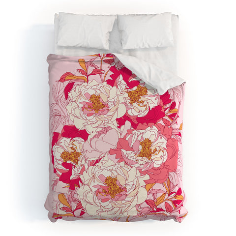 Showmemars Pink flowers of peonies Duvet Cover