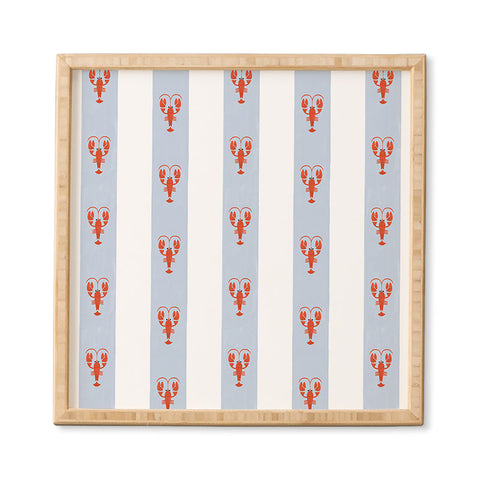 Showmemars Red Lobsters On Blue Stripes Framed Wall Art