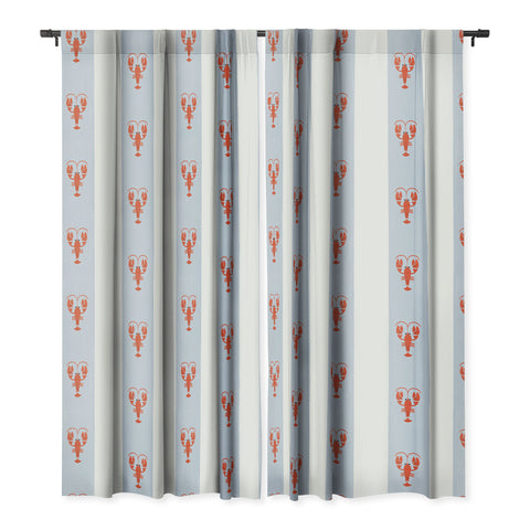 Showmemars Red Lobsters On Blue Stripes Blackout Window Curtain