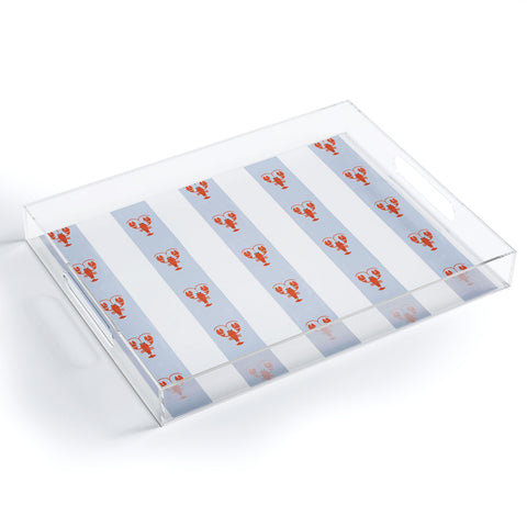 Showmemars Red Lobsters On Blue Stripes Acrylic Tray