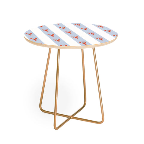 Showmemars Red Lobsters On Blue Stripes Round Side Table