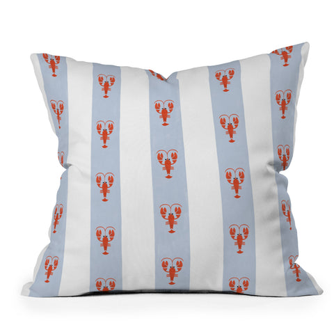 Showmemars Red Lobsters On Blue Stripes Outdoor Throw Pillow