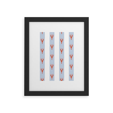 Showmemars Red Lobsters On Blue Stripes Framed Art Print