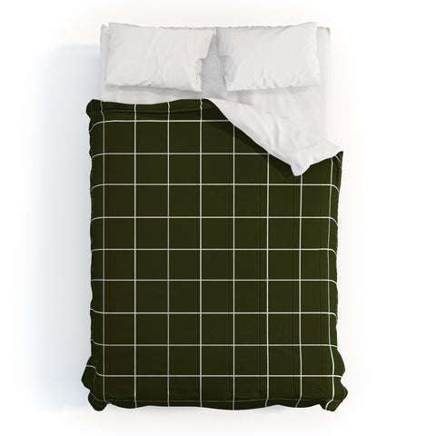 Summer Sun Home Art Grid Olive Green Comforter