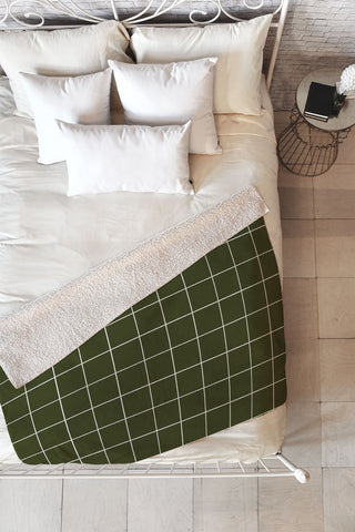 Summer Sun Home Art Grid Olive Green Fleece Throw Blanket
