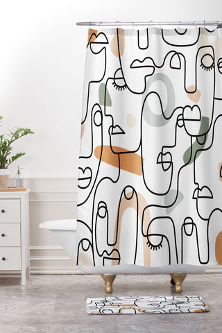 Sundry Society Single Line Faces Shower Curtain And Mat