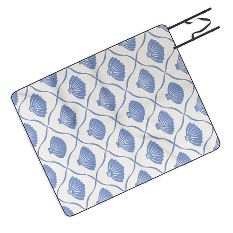 thespacehouse Coastal Ocean Blue Seashells Picnic Blanket