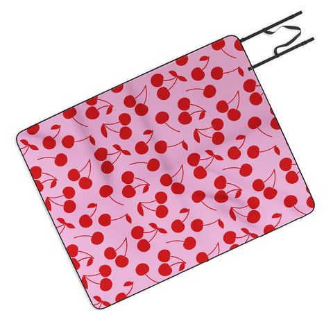 thespacehouse Pink Red Cherries Picnic Blanket