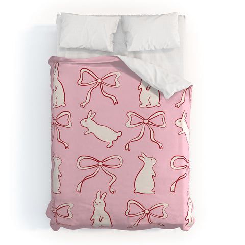 thespacehouse Ribbon Bows and Bunnies in Red Duvet Cover