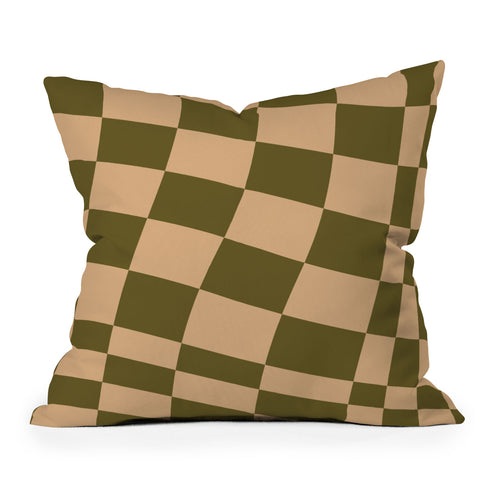 Urban Wild Studio checked wave peach and olive Outdoor Throw Pillow