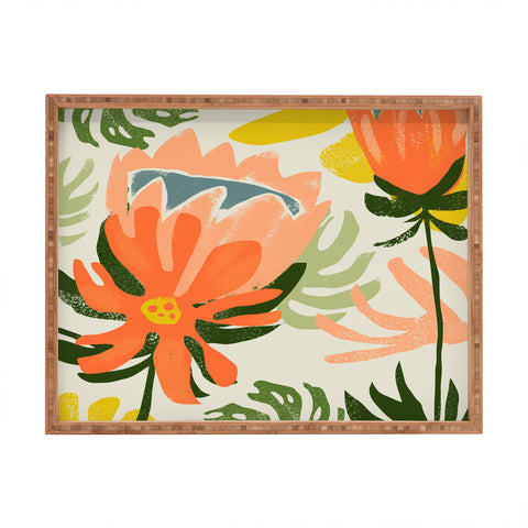 83 Oranges Flowers Rain Summer Floral Rectangular Tray